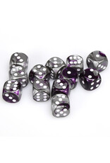 Chessex d6 Cube 16mm Gemini Purple and Steel with White (12)