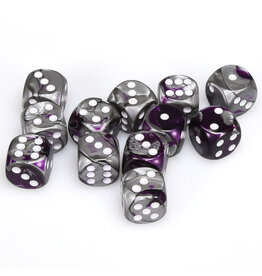 Chessex d6 Cube 16mm Gemini Purple and Steel with White (12)