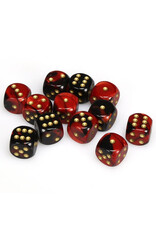 Chessex d6 Cube 16mm Gemini Black and Red with Gold (12)