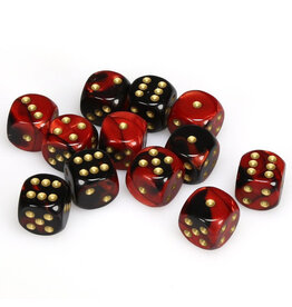 Chessex d6 Cube 16mm Gemini Black and Red with Gold (12)