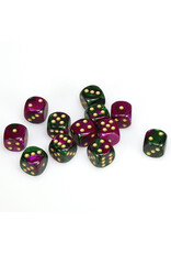 Chessex d6 Cube 16mm Gemini Green and Purple with Gold (12)
