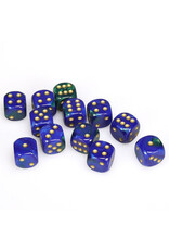 Chessex d6 Cube 16mm Gemini Blue and Green with Gold (12)