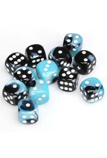 Chessex d6 Cube 16mm Gemini Black and Shell with White (12)