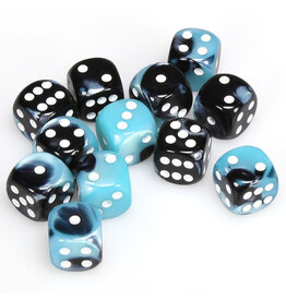 Chessex d6 Cube 16mm Gemini Black and Shell with White (12)