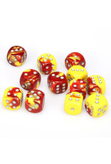 Chessex d6 Cube 16mm Gemini Red and Yellow with Silver
