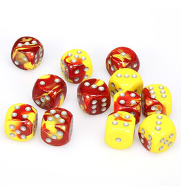 Chessex d6 Cube 16mm Gemini Red and Yellow with Silver