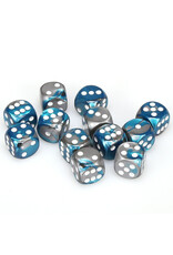 Chessex d6 Cube 16mm Gemini Steel and Teal with White (12)