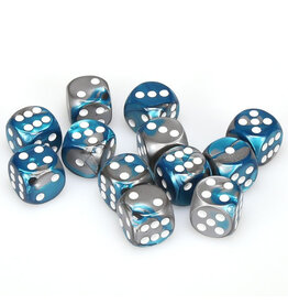Chessex d6 Cube 16mm Gemini Steel and Teal with White (12)