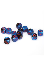 Chessex d6 Cube 16mm Gemini Black Starlight with Red (12)