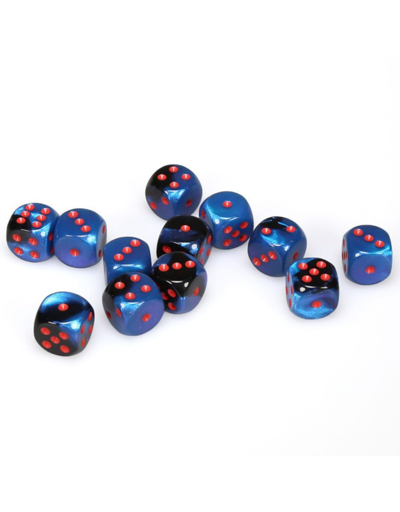 Chessex d6 Cube 16mm Gemini Black Starlight with Red (12)