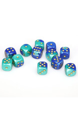 Chessex d6 Cube 16mm Gemini Blue and Teal with Gold (12)