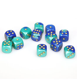 Chessex d6 Cube 16mm Gemini Blue and Teal with Gold (12)