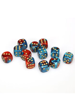 Chessex d6 Cube 16mm Gemini Red and Teal with Gold (12)