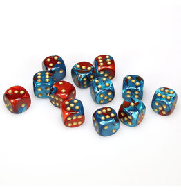 Chessex d6 Cube 16mm Gemini Red and Teal with Gold (12)