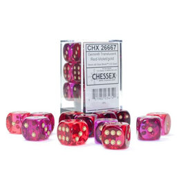 Chessex d6 Cube 16mm Gemini Translucent Red-Violet with Gold (12)