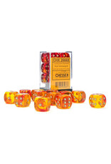 Chessex d6 Cube 16mm Gemini Translucent Red-Yellow with Gold (12)