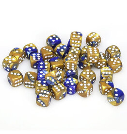 Chessex d6 Cube 12mm Gemini Blue and Gold with White (36)