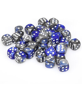Chessex d6 Cube 12mm Gemini Blue and Steel with White (36)