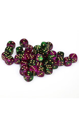 Chessex d6 Cube 12mm Gemini Green and Purple with Gold (36)