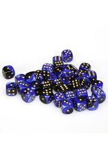 Chessex d6 Cube 12mm Gemini Black and Blue with Gold (36)