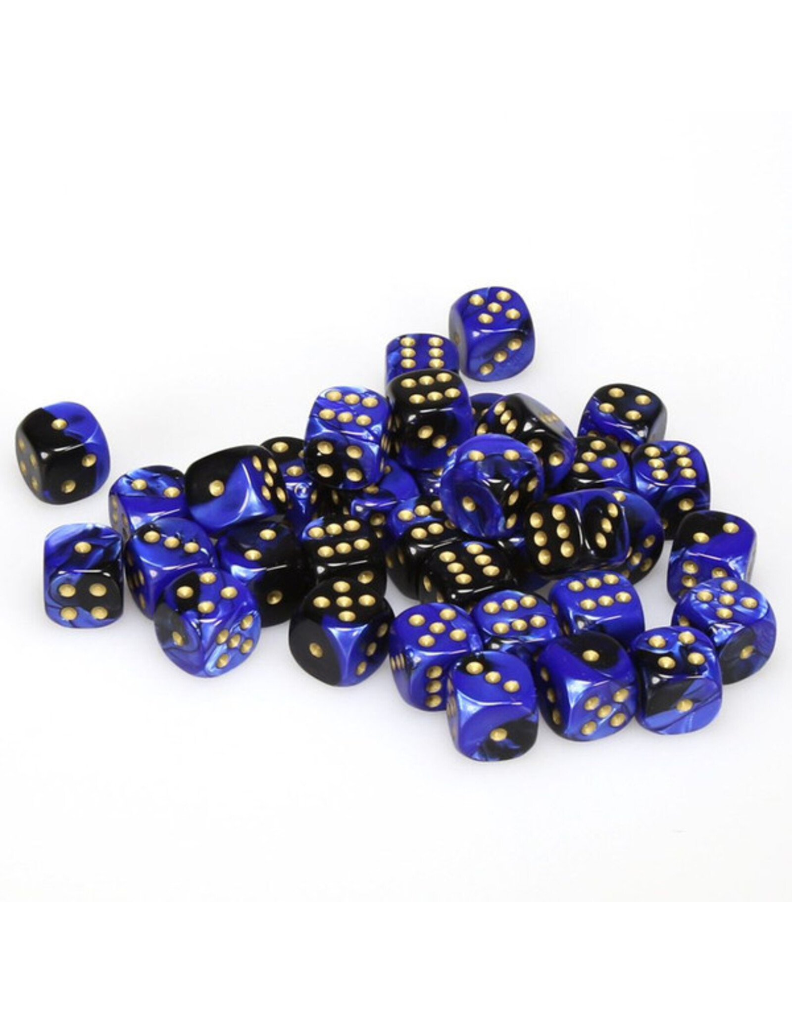 Chessex d6 Cube 12mm Gemini Black and Blue with Gold (36)