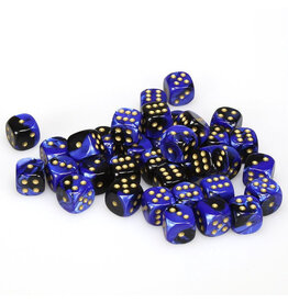 Chessex d6 Cube 12mm Gemini Black and Blue with Gold (36)