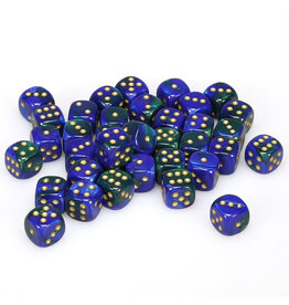 Chessex d6 Cube 12mm Gemini Blue and Green with Gold (36)