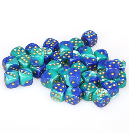 Chessex d6 Cube 12mm Gemini Blue and Teal with Gold (36)