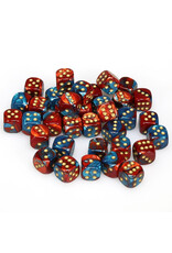 Chessex d6 Cube 12mm Gemini Red and Teal with Gold (36)