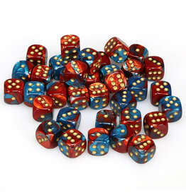 Chessex d6 Cube 12mm Gemini Red and Teal with Gold (36)