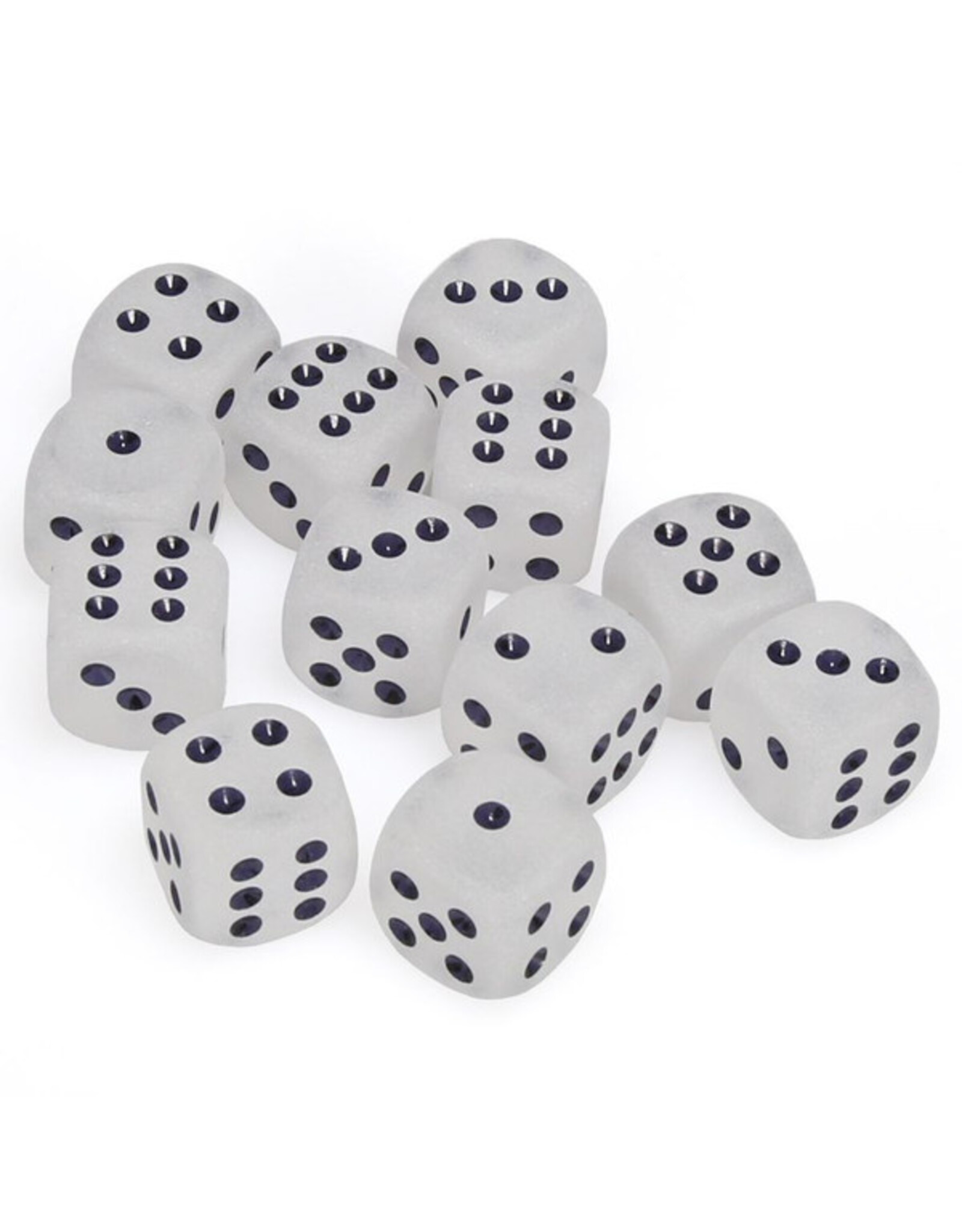 Chessex d6 Cube 16mm Frosted Clear with Black (12)