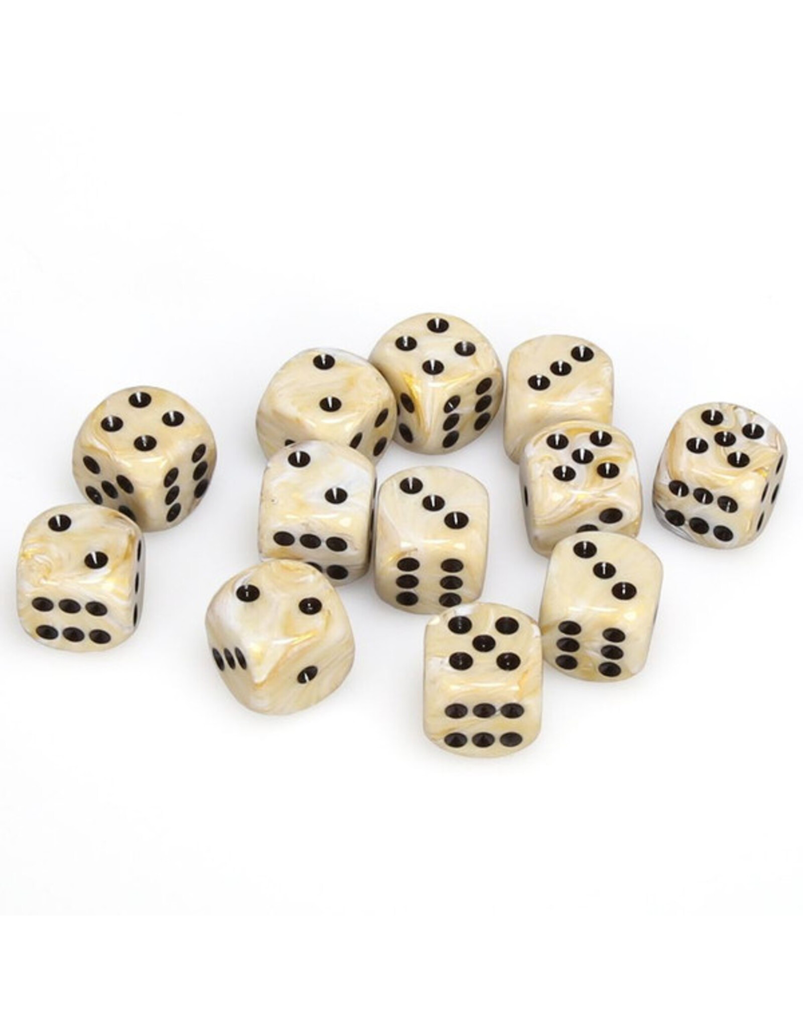 Chessex d6 Cube 16mm Marble Ivory with Black (12)