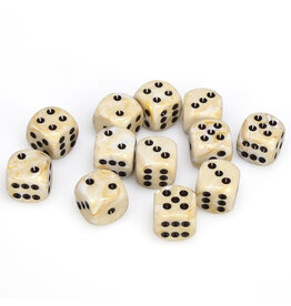 Chessex d6 Cube 16mm Marble Ivory with Black (12)