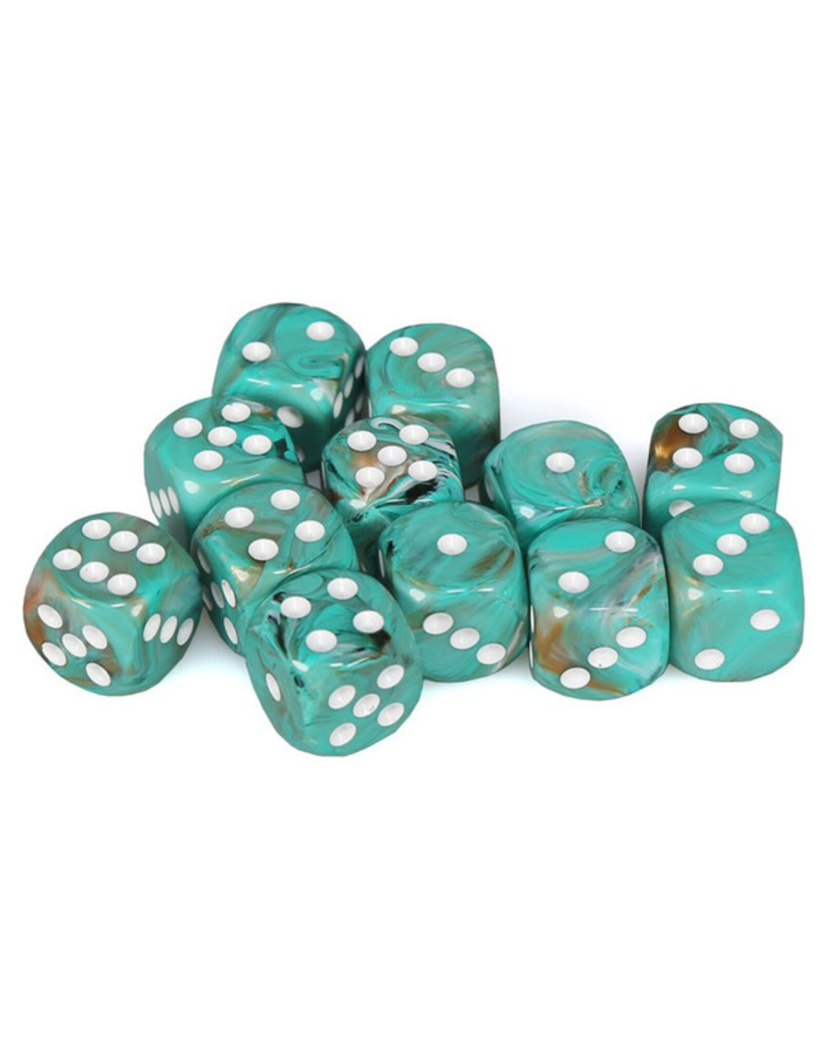 Chessex d6 Cube 16mm Marble Oxi-Copper with White (12)
