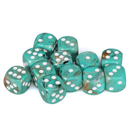 Chessex d6 Cube 16mm Marble Oxi-Copper with White (12)