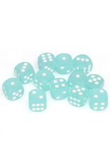 Chessex d6 Cube 16mm Frosted Teal with White (12)