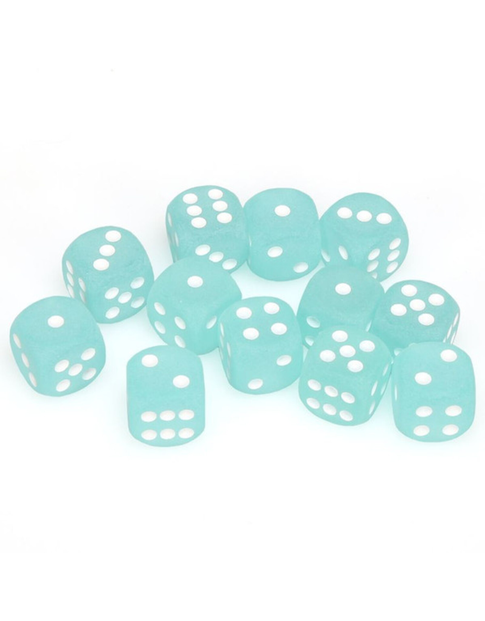 Chessex d6 Cube 16mm Frosted Teal with White (12)