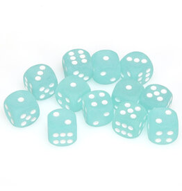 Chessex d6 Cube 16mm Frosted Teal with White (12)