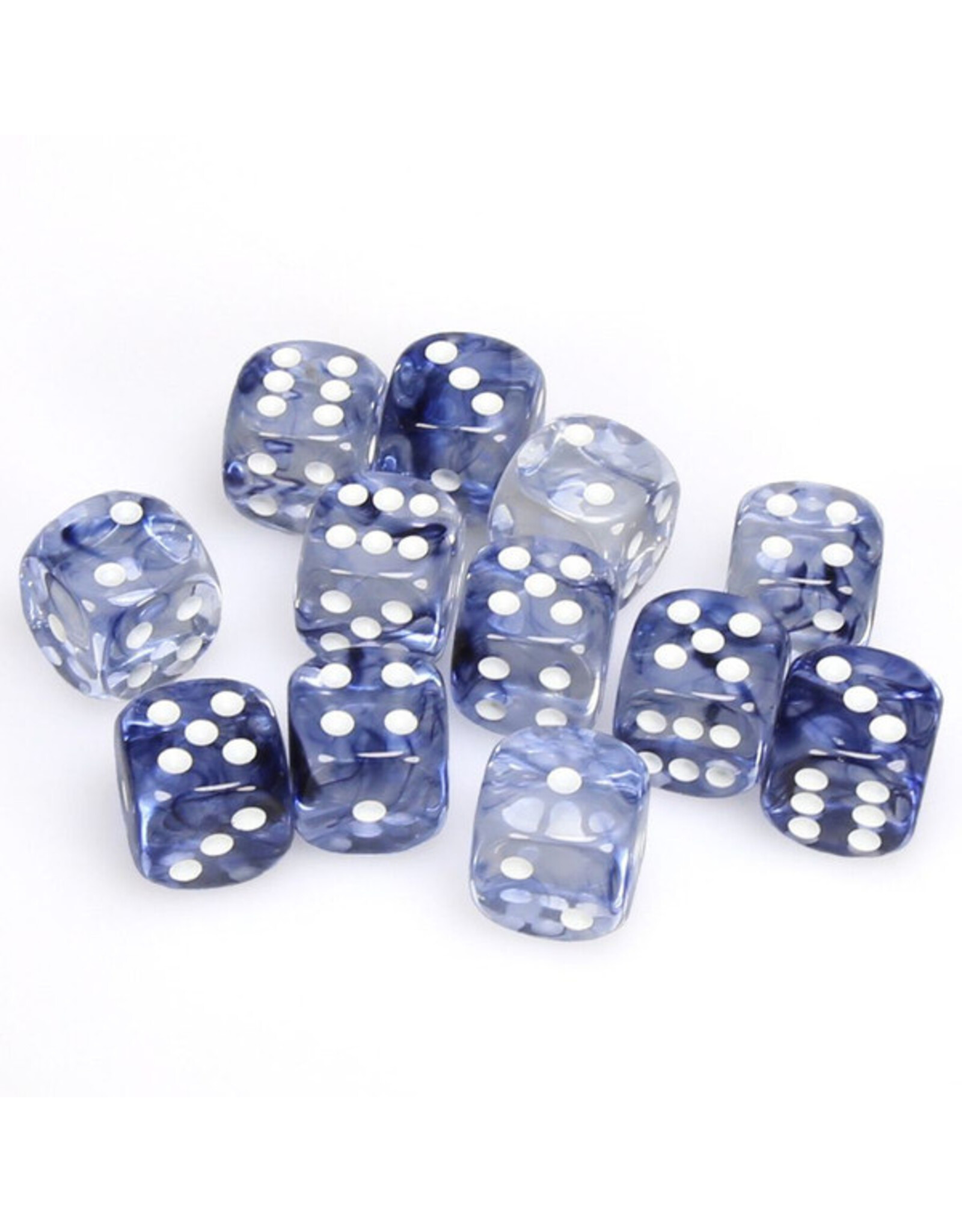 Chessex d6 Cube 16mm Nebula Black with White (12)