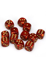 Chessex d6 Cube 16mm Scarab Scarlet with Gold (12)