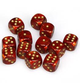 Chessex d6 Cube 16mm Scarab Scarlet with Gold (12)