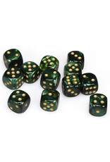 Chessex d6 Cube 16mm Scarab Jade with Gold (12)