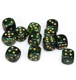 Chessex d6 Cube 16mm Scarab Jade with Gold (12)