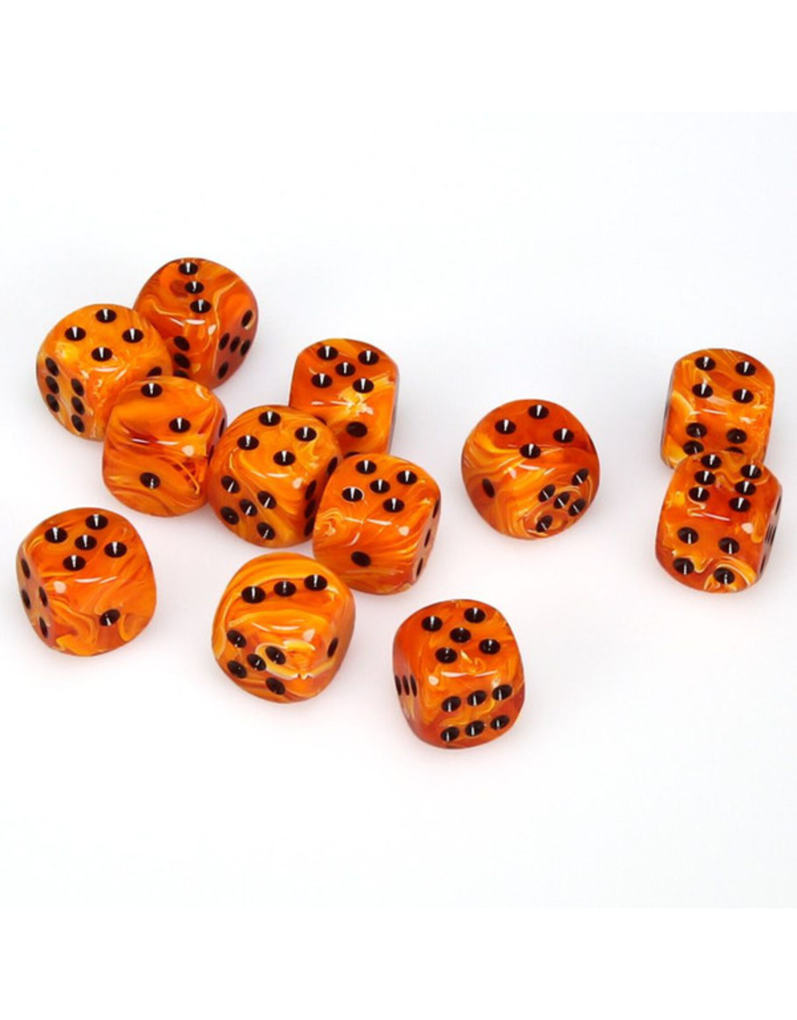 Chessex d6 Cube 16mm Vortex Orange with Black (12)
