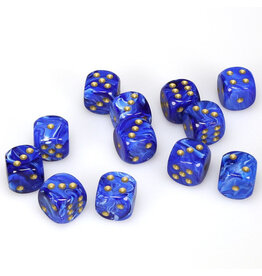 Chessex d6 Cube 16mm Vortex Blue with Gold (12)