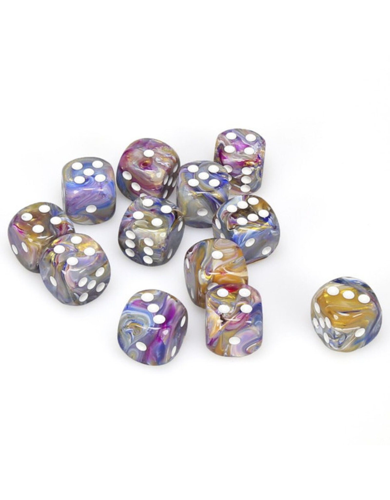 Chessex d6 Cube 16mm Festive Carousel with White (12)