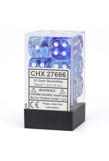 Chessex d6 Cube 16mm Nebula Dark Blue with White (12)