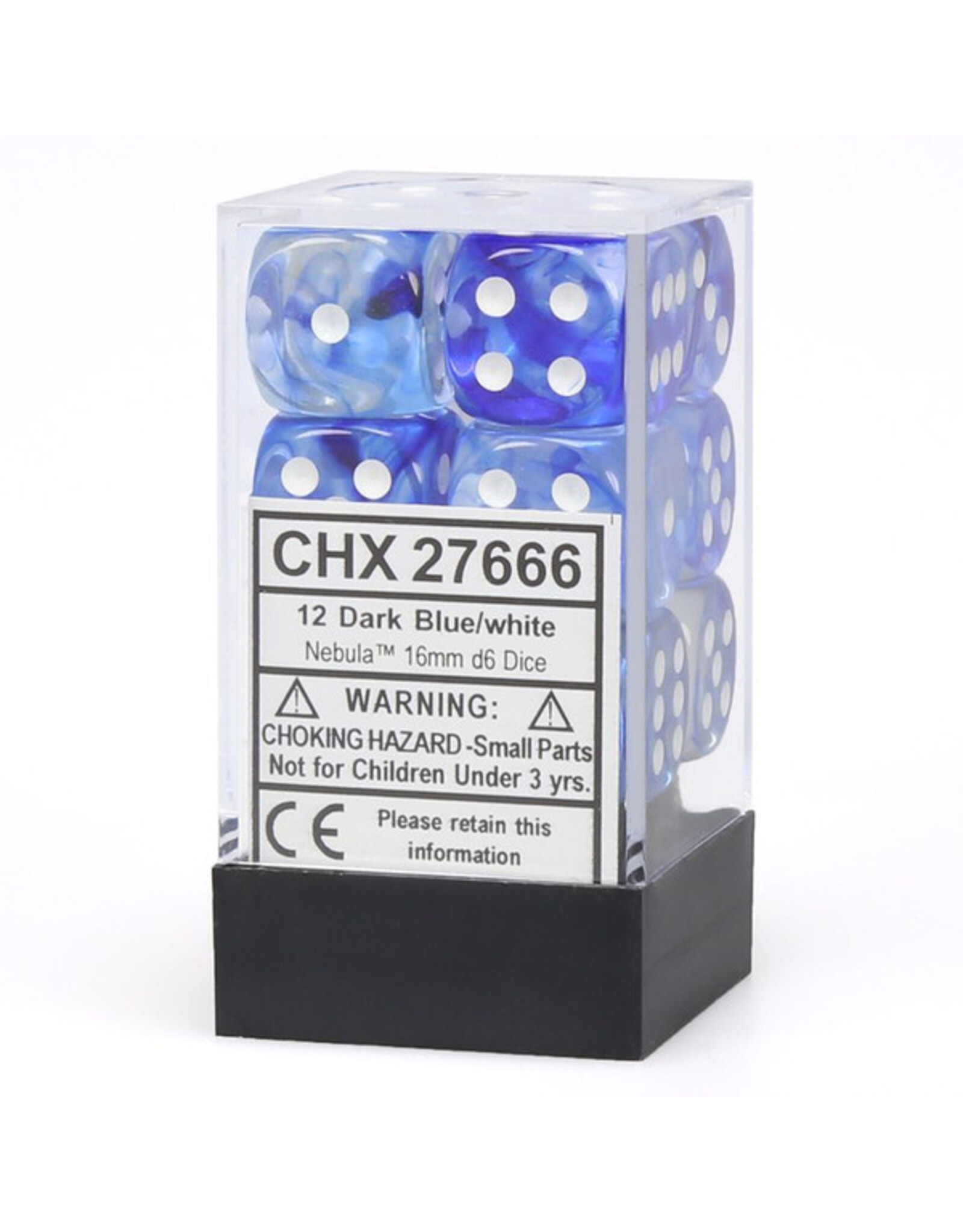 Chessex d6 Cube 16mm Nebula Dark Blue with White (12)