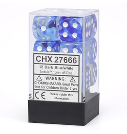 Chessex d6 Cube 16mm Nebula Dark Blue with White (12)