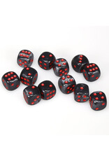 Chessex d6 Cube 16mm Velvet Black with Red (12)